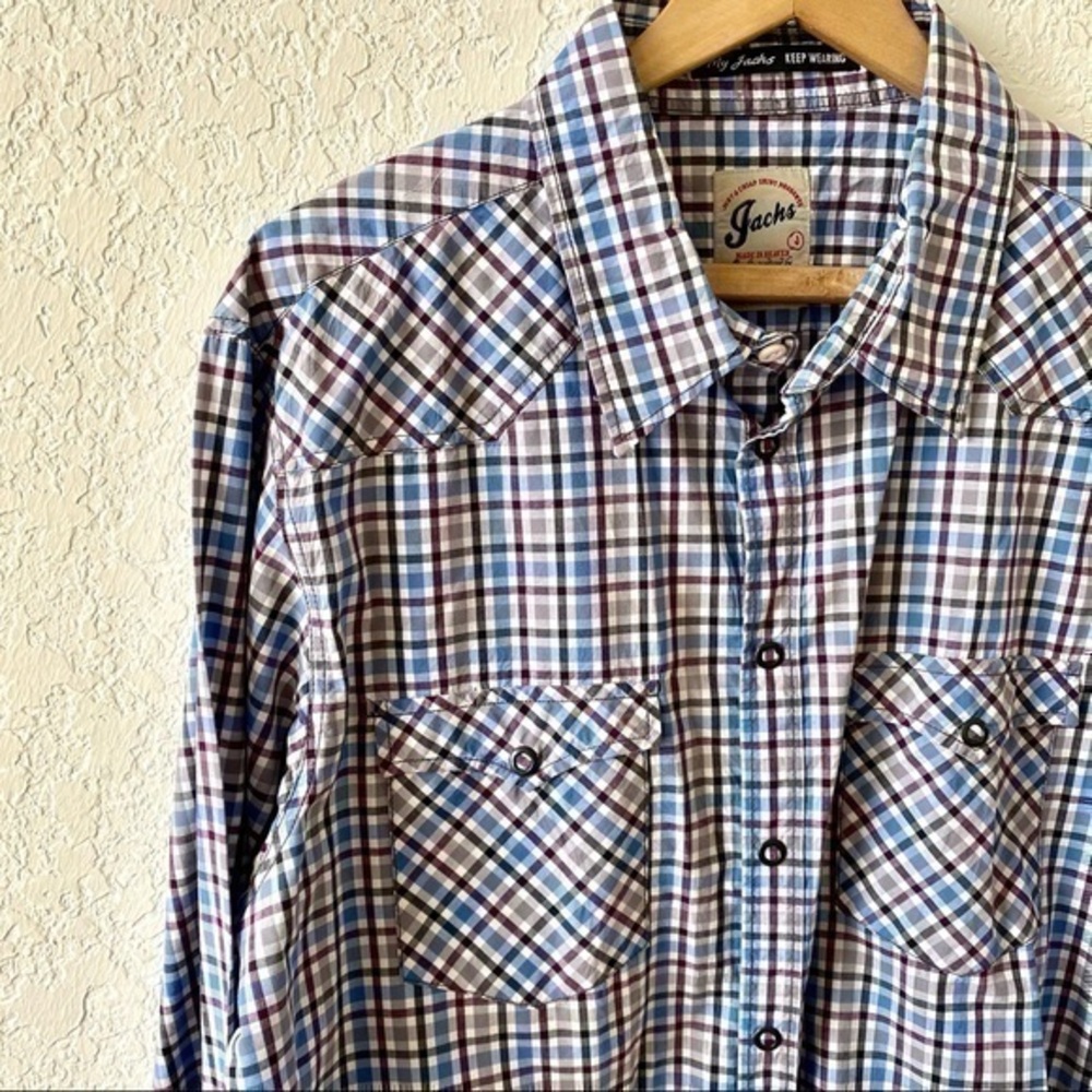 Jachs NY snap front long sleeve plaid western style shirt XXL
